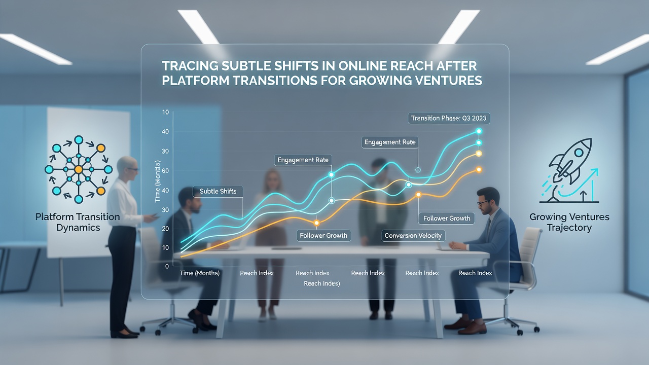 Graph illustrating before-and-after comparison of social media reach and search visibility metrics during a venture's platform migration